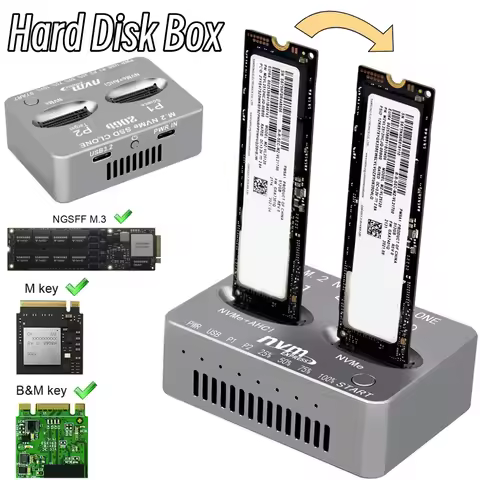 Dual-Bay NVME Docking Station USB3.2 Type C M.2 SSD Enclosure M/B M Key Solid Disk Case M.2 M.3 NVME