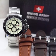 Jam Tangan Pria Chronograph Swiss Army-100% Original Bonus Tali Kulit Cadangan-Jam Tangan Swiss Army