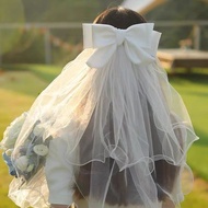 Super Fairy Wedding Veil White Deer Same Style White Bow Fluffy Veil Hair Clip. Straw Large Bridal W