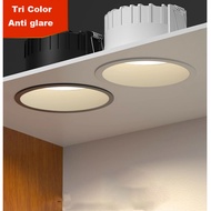 Tri Color Round Anti-Glare Led Recessed Downlights 7w 12w 18w 2.5/3.5/4" Ceiling Lamp PIN Spotlights Narrow Edge for Indoor Lighting