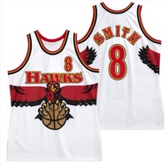 IMPORTED EMBROIDERED CLASSIC BASKETBALL JERSEY ATLANTA HAWKS 8 STEVE SMITH WHITE BIRD LOGO