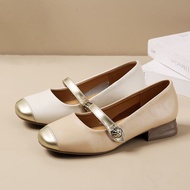 AGG6 Shallow Mouth Leather Shoes Mary Jane Women's Shoes 2025 Summer Square Toe All-Match Color Matc