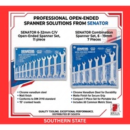 Senator Combination Spanner Set, 6 - 19mm,7 Pieces, Chrome Vanadium Steel / Senator 6-32mm C/V Open-