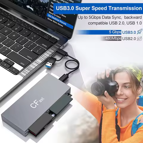 CFast Card Reader Read 6 Cards Simultaneously USB Card Reader 5Gbps CFast Memory Card Adapter for CF