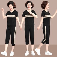 Bộ Đồ Thể Thao Trung Niên Bộ Đồ Hai Mảnh Ngắn Tay Mùa Hè Cho Mẹ Nữ Áo Thun Thường Ngày Cho Người Tru