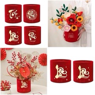 SET OF 2 RED VELVET PILLARS WITH DECORATIVE FLOWERS, VELVET PILLARS WITH PEACH FLOWERS, DECORATIVE D