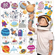 EMOME 50 Sheets Individually Wrapped Space Kids Tattoos Temporary for Boys, Space Tattoo Stickers fo
