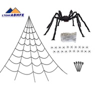 Halloween Spider Web Decor Set 275" Triangular Huge Spiders Web +78" Giant Fake Spider Yard & Garden