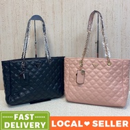 GUESS Women Handbags Shoulder Tote Giully Black Quilted Tote Bag Double Top Handle Bag GS-T08