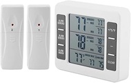 Refrigerator Thermometer, Wireless Indoor Outdoor Digital Thermometer, 2 PCS Remote Sensor Temperature Monitor Gauge with Audible Alarm, Min/Max Record for Home Fridge Freezer (Battery not Included)