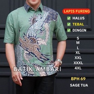 Batik Pria Lapis FURING Lengan Pendek Standar & Jumbo M-4XL Kuning Mustard Batik Ambari BPH 41