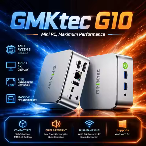 GMKtec G10 AMD Ryzen 5 3500U Mini PC DDR4 NVMe SSD Triple Display HDMI DP USB-C WiFi5 Bluetooth Wind