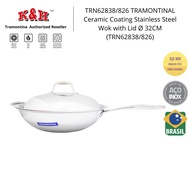 TRN62838/826 TRAMONTINAL Ceramic Coating Stainless Steel Wok with Lid Ø 32CM [Made in Brazil_Keluli 
