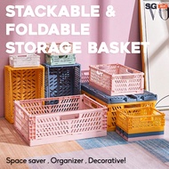 Stackable Storage Box Foldable Collapsible Crate Storage Basket |  Open Top Table Organiser Decorati
