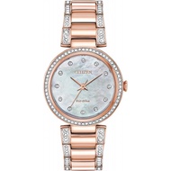 Citize Citizen Eco-Drive Classic Ladies Watch Stainless Steel Crystal, Pink Gold Bracelet, White Dia