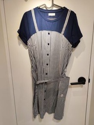 #23吃土季 Junior Polisen 設計師品牌 | 假兩件深藍格紋裙 附腰帶 少淑女