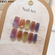 Cat Eye Press on Nails Short Square Shape Fake Nails with Glue Sticker Nail Art Design XS S M 时尚猫眼假指