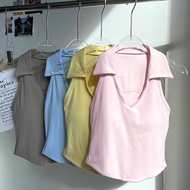 【YOGATRUTH】Woman Sports Vest Polo Neck Nude Breathable Slimming V-neck Top Gym Exercise