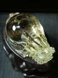 精品天然黃水晶龍龜雕件連原木座｜天然彩虹光 | 清澈晶體 | Natural Citrine Dragon Turtle Carving with Wooden Base｜Crystal｜Rainbo