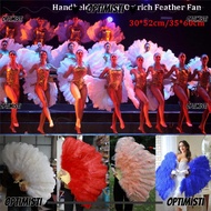 OPTIMISTI Folding Fan, Big Red Ostrich 30*52cm 35*60cm Handheld Fur Fan, 12 Bones Runway  Props Perf