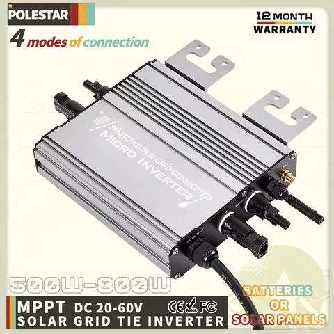 500W/800W 180–265VAC Grid-Tied Micro Inverter 20-60VDC Dual Mode (PV/Battery), Zero Export, Easy Ins