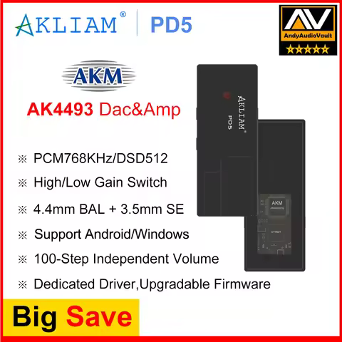 (Andy 5-Star) AkLIAM PD5 AK4493SEQ USB Dac Portable USB Dac & Amp 4.4mm Balanced & 3.5mm Headphone A