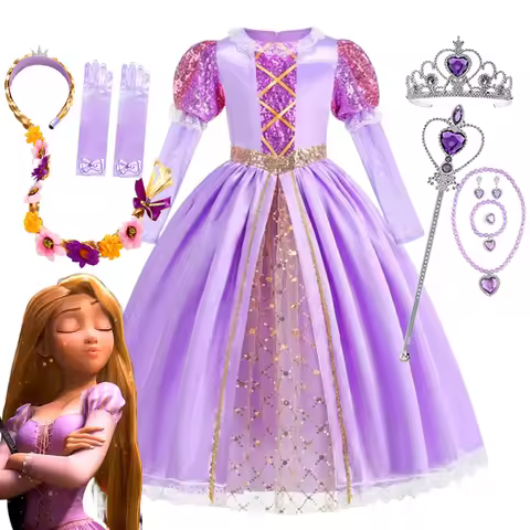 Disney Girl Rapunzel Princess Dress Kids Tangled Disguise Carnival Costume Birthday Party Gown Outfi