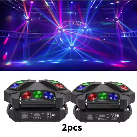SHEHDS 2pcs Disco LED Spider Light 9x10w 4in1 3-Heads Mini 8x6w Spider Moving Head Stage Lighting DM