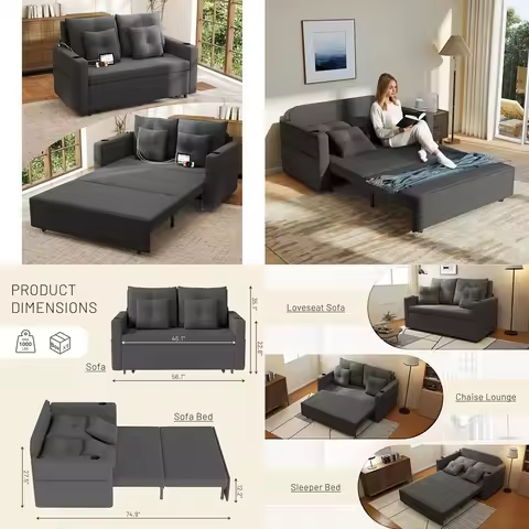 Sectional Sofa LShaped Sofa Couch Bed w Chaise amp USB, Reversible Couch Sleeper w Pull Out Bed amp