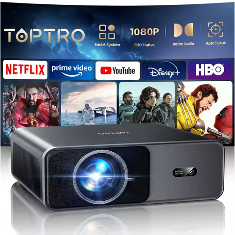 TOPTRO A1 4K Projector 1000ANSI Full HD 1080p Auto Focus/Keystone WiFi BT5.2 Smart Home Theater Movi