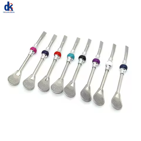 16cm 19cm Stainless Steel 304 Straw Spoon Colored Bead Tea Filter Yerba Mate Bombilla Reusable Coffe