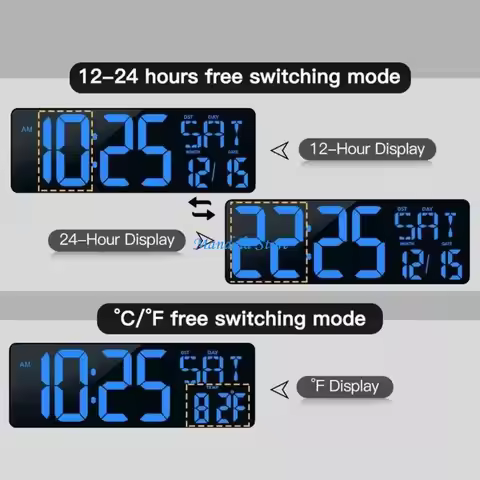 U2JC LED Digital Wall Clock 16.5'' with Remote Control Date Temperature Indicators