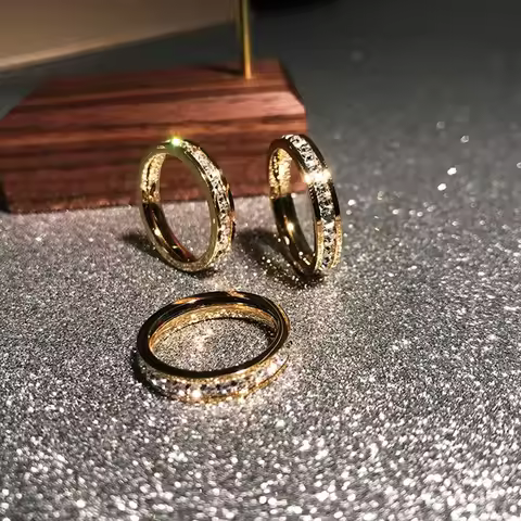 18KGP Rose Gold Color Luxury AAA CZ Zirconia Rings for Woman Man Wedding 316L Stainless Steel Jewelr