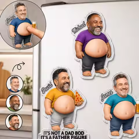 Personalized Funny Daddy Bob Squishy Belly Fridge Magnet, Custom Dad Photo Squeeze Magnet, Kitchen D