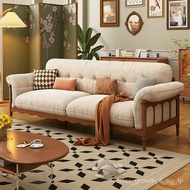 Solid Wood Sofa French Retro Fabric Straight Row Sofa Ancient Style Boxwood Sofa Living Room Small Apartment Sofa