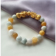 Feicui Jade Jadeite with Double S999 Silver, Gold Plated Pixiu and Chinese Coin Ball Charm [926]