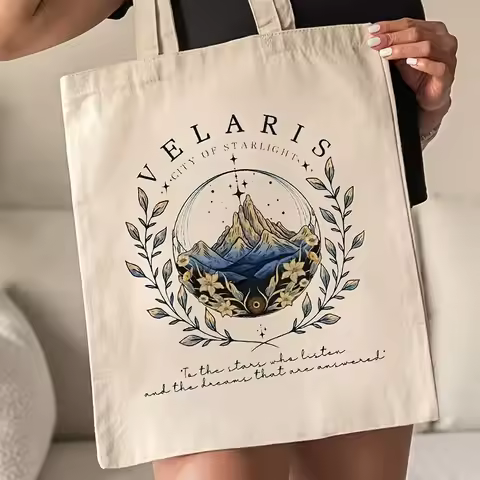 90s ACOTAR Velaris Pattern Tote Bag Canvas Shoulder Bag Commute Women's Shopping Bag Trendy Outdoor 
