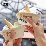10PCS Bagasse Mini Oval Bagasse Cup Double Scoop Ice Cream Cup Gelato