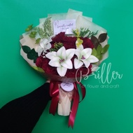 Buket Bunga Flanel/Buket Wisuda/Ultah Mawar-Lily Size XL - Bisa Custom