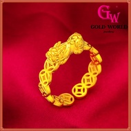 GW Korean Accessories Jewellery Emas 916 Bangkok Women's Sandblasted Coin Pixiu Ring Lucky Gold Plated Rings Men and Women