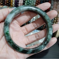 ♡KLF888♡ Size: 59mm Natural Authentic Burmese Jadeite Jade Floating Green Bangle Bracelet