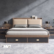 【SG⭐SALES】Leather And Solid Wood Bed Frame Storage Solid Wooden Bed Frame Tatami Bed Frame Bed Frame With Mattress Queen and King Size