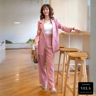 VELA ชุดสูท 2 ชิ้น ใส่ทำงาน  (เสื้อสูทแขนยาว +กางเกงขายาว) เสื้อผ้าทำงาน เสื้อผ้าผู้หญิง(Mอก36-40in 