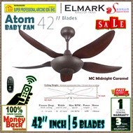 Elmark Baby Fan Atom 42 inch Ceiling Fan with Remote Control | 5 ABS blades | AC Motor | Midnight Caramel