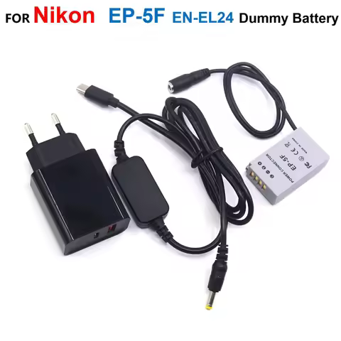 USB Type-C Power Cable +EP-5F DC Coupler EN-EL24 ENEL24 VFB1190 Dummy Battery+PD Charger Adapter For