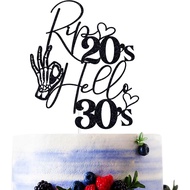 Black Glitter Rip 20's Hello 30's Cake Topper, Death to My Twenties Décor, Old English Disco Gothic 