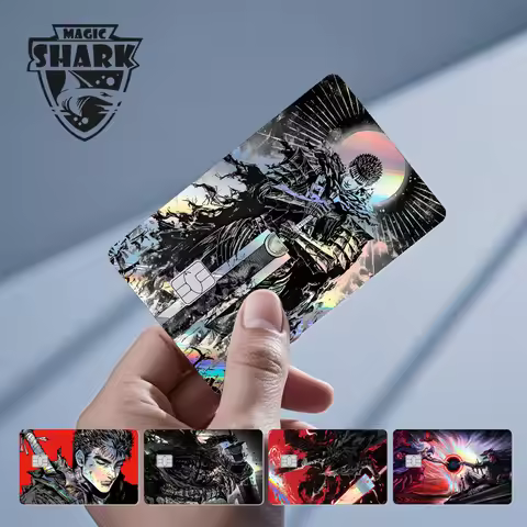 Magic Shark B-Berserk Guts Dark Anime Laser Holographic Front Sticker Film Skin for Debit Credit Car