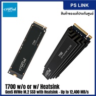 Crucial T700 (1TB, 2TB) Gen5 NVMe M.2 SSD - Up to 12,400 MB/s (Without or With Heatsink) - DirectSto