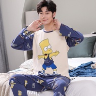 Spring Autumn Mens Pajamas Pure Cotton Loose Fit Long Sleeve Cartoon Animation Design Casual Home Se