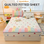 Quilted Fitted Bedsheet & Pillowcase Set Cadar & Sarung Bantal Bertekat Cute Bears Quilted Mattress 